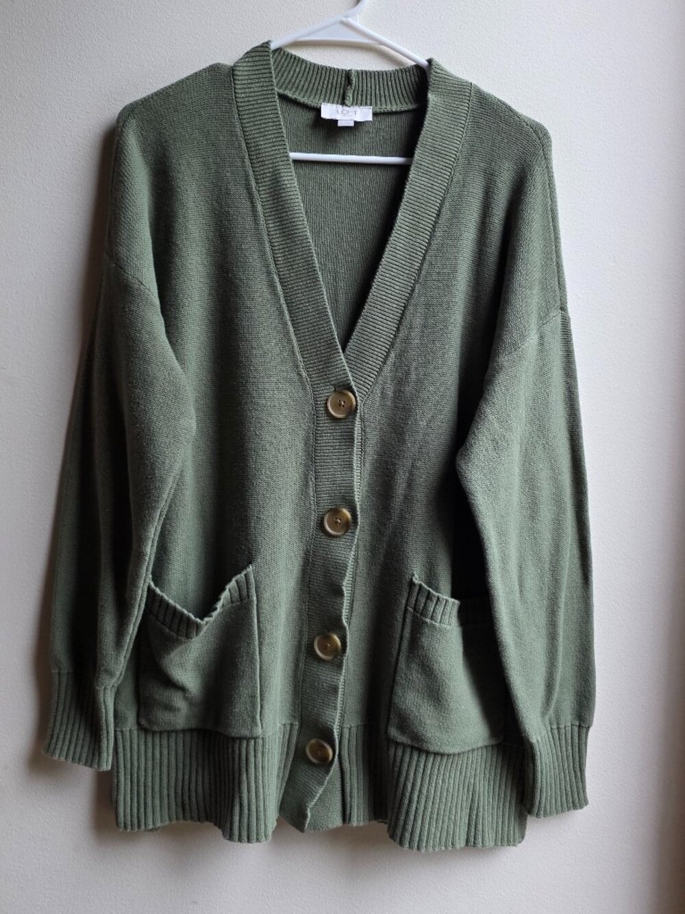 LOFT Green Button Down Collegiate Style Cardigan Size Large